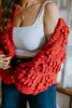 Heart Pom Pom Open Cardigan - Red