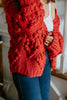 Heart Pom Pom Open Cardigan - Red