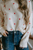 Heart Embroidered Sweater - Cream/Red