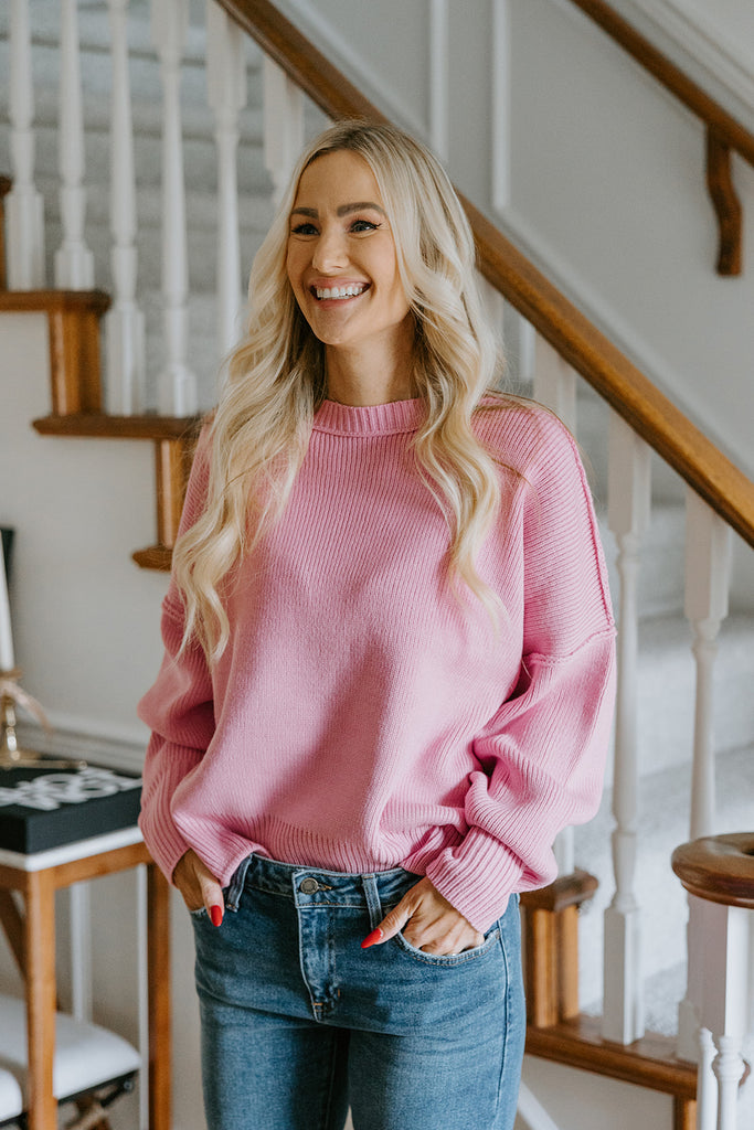 Classic Exposed Seam Sweater - Pink