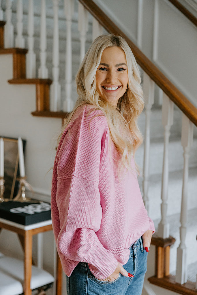 Classic Exposed Seam Sweater - Pink