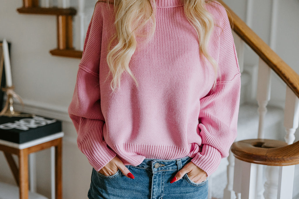 Classic Exposed Seam Sweater - Pink