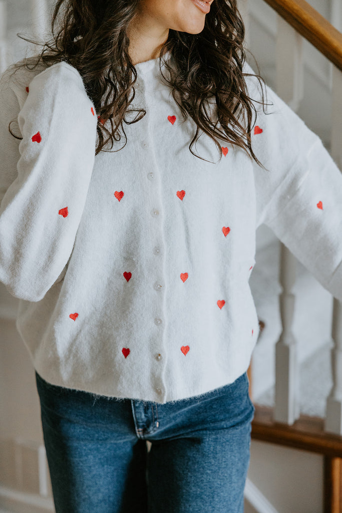 Lightweight Button Up Cardigan - White/Red