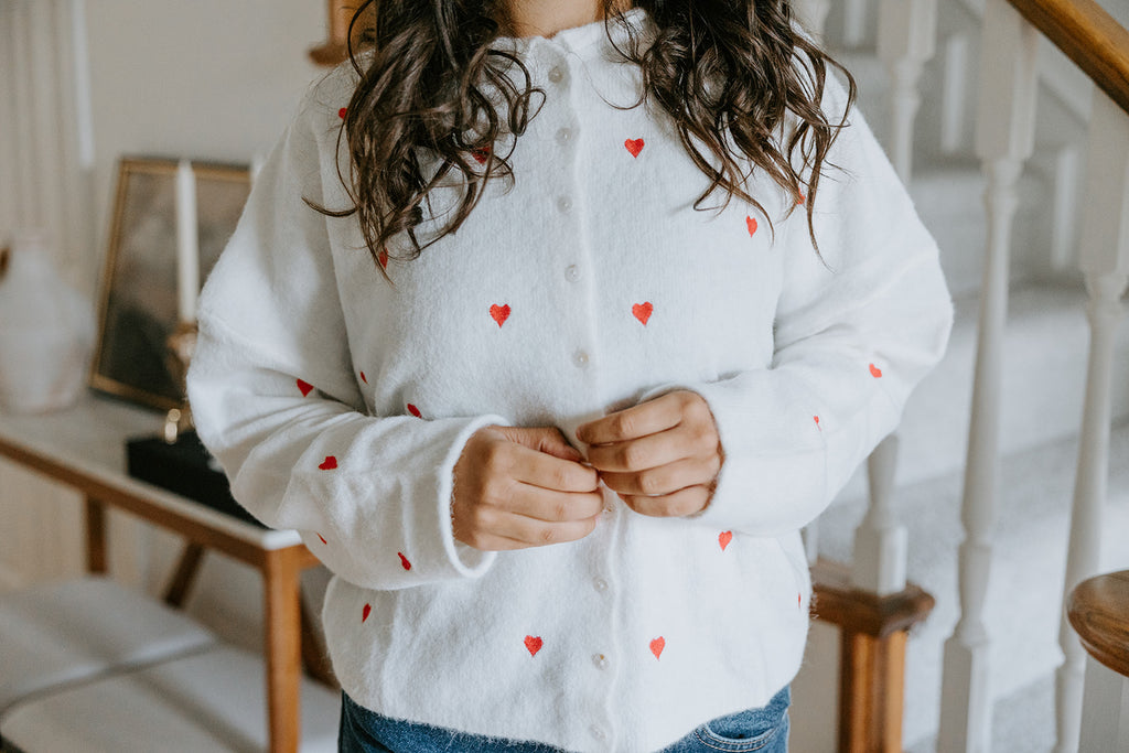 Lightweight Button Up Cardigan - White/Red