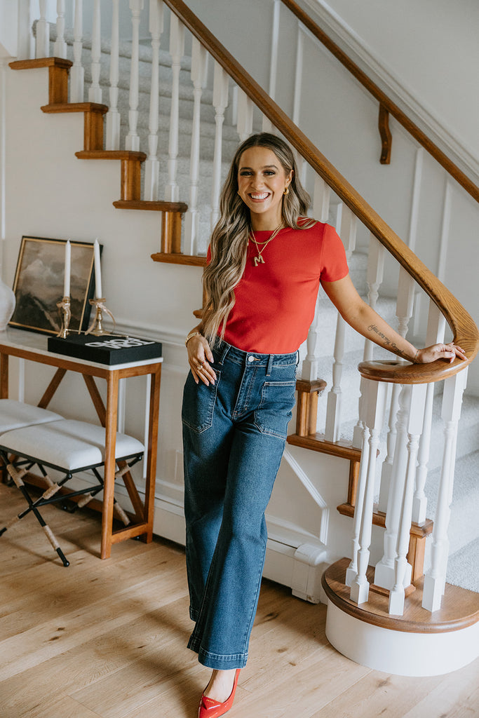 Classic & Basic Red Short Sleeve Knit