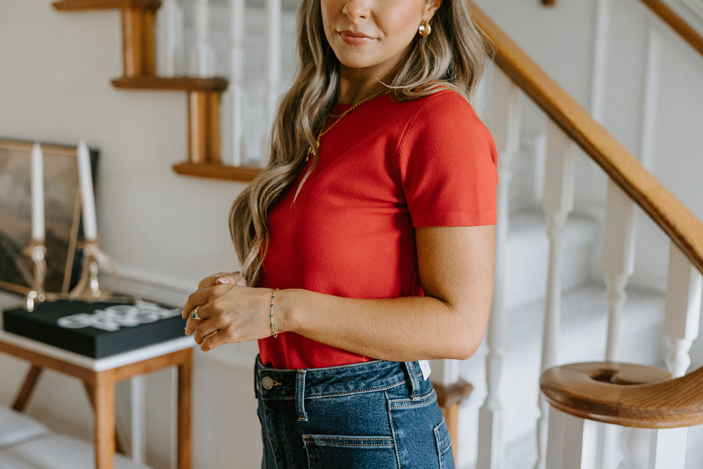 Classic & Basic Red Short Sleeve Knit