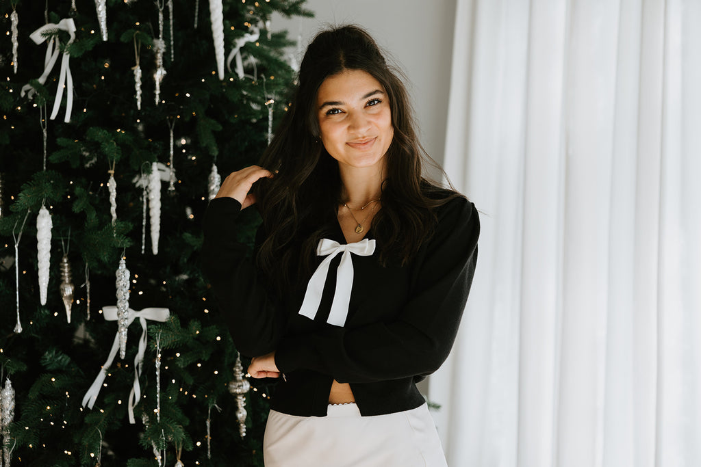 Black Cardigan With White Bow & Heart Buttons