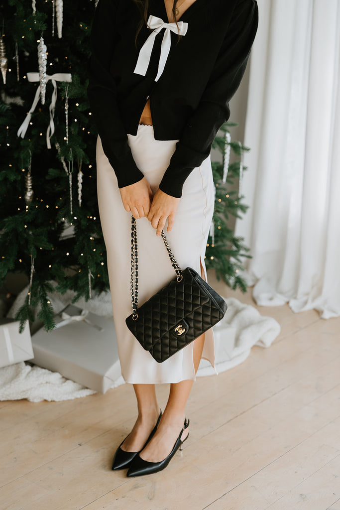 Black Cardigan With White Bow & Heart Buttons