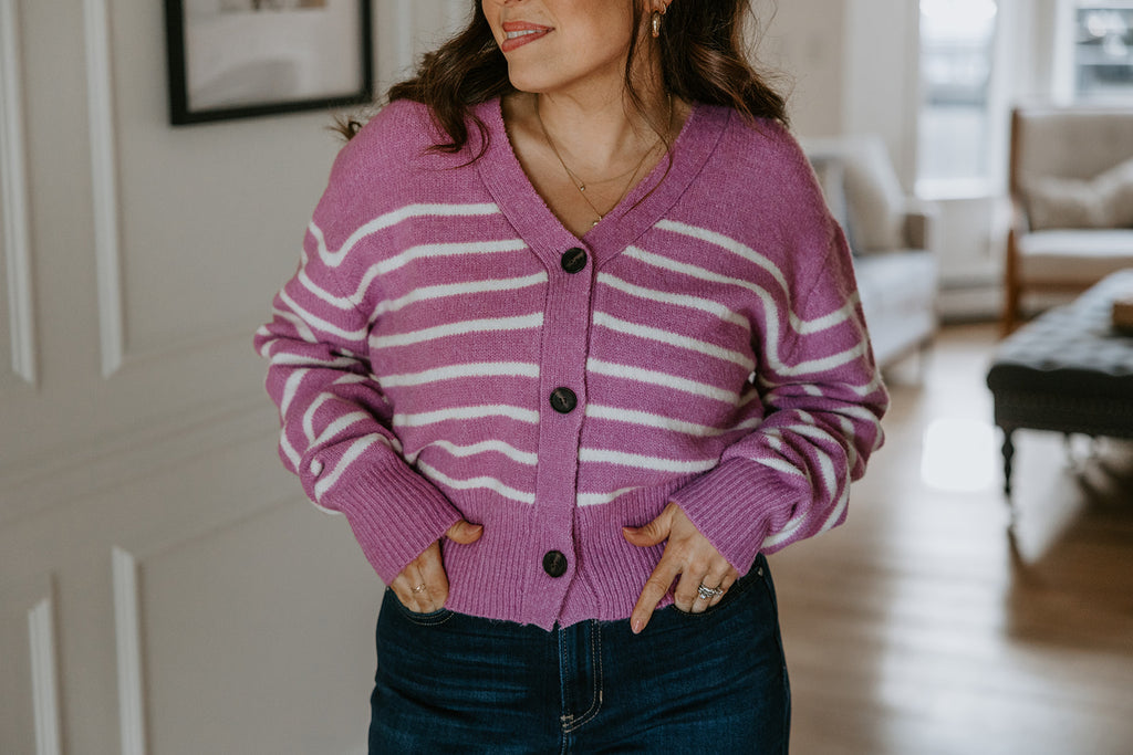 Purple & Cream Striped Cardigan