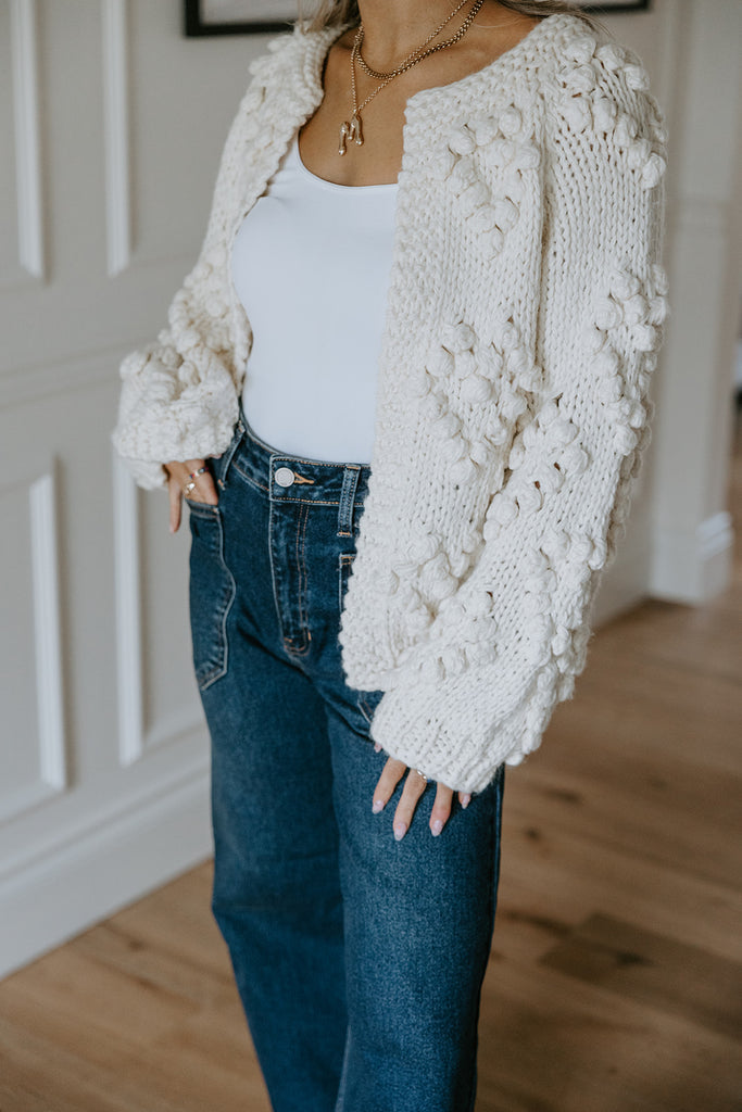 Heart Pom Pom Heart Cardigan - Cream