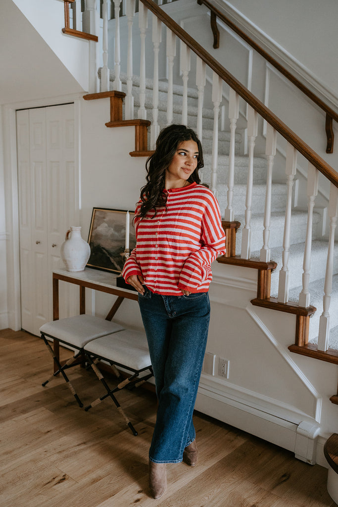 Lightweight Button Up Cardigan - Pink/Red