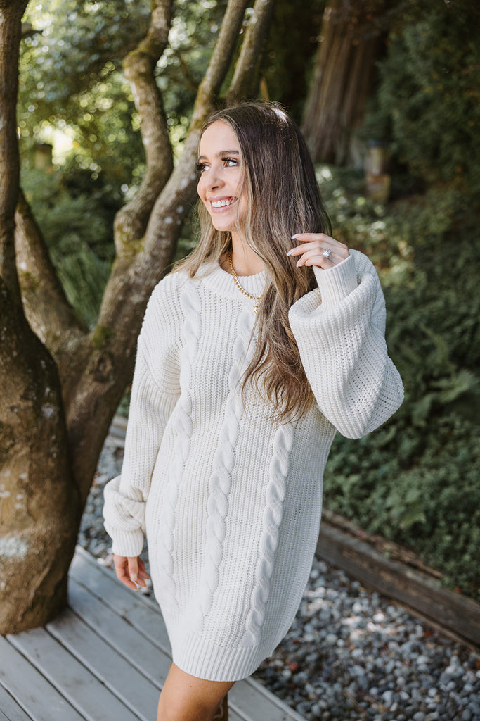 Cable Knit Sweater Dress - Cream – Muse Social Fashion House