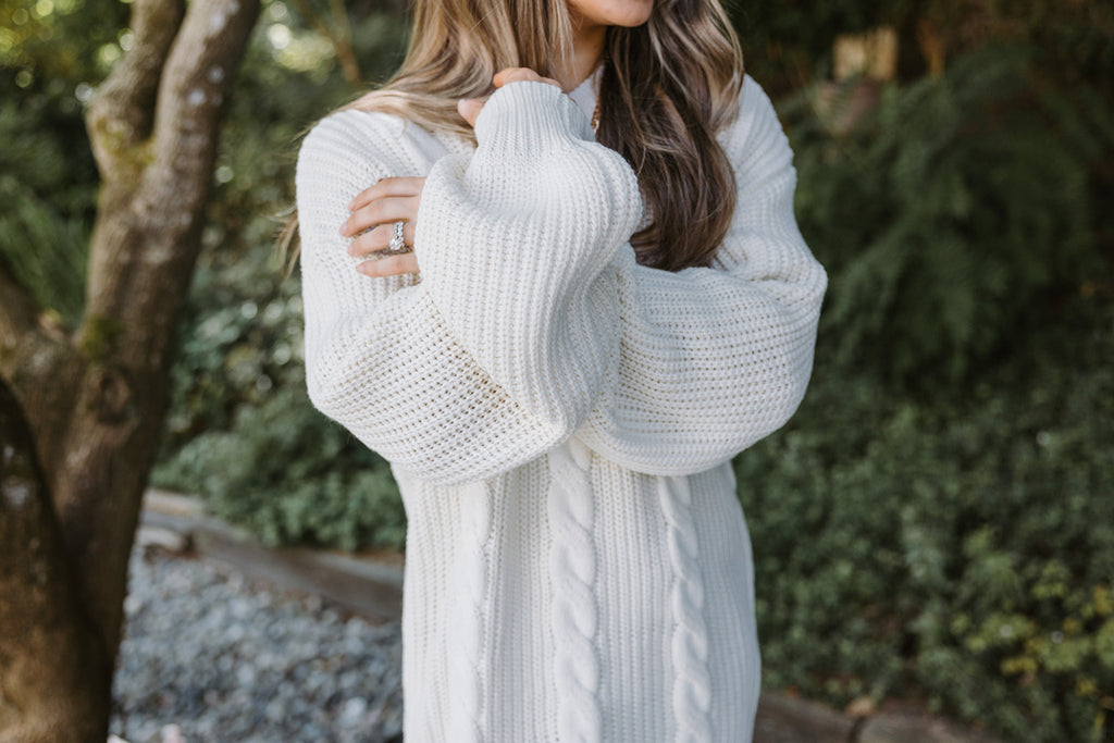 Cream Chunky Cable Knit Sweater Dress