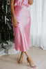 Satin Midi Skirt With Elastic - Pink