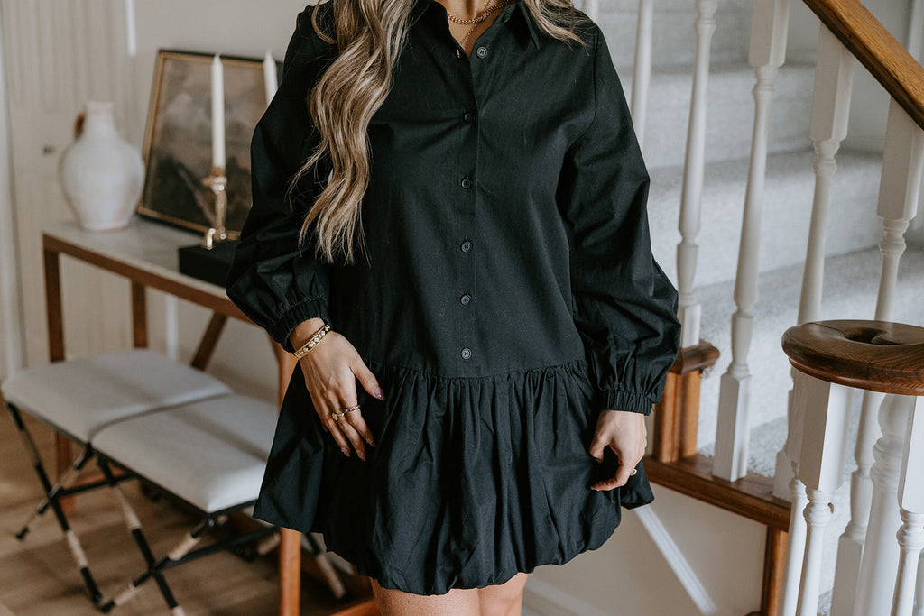 Button Up Shirt Dress with Bubble Hem