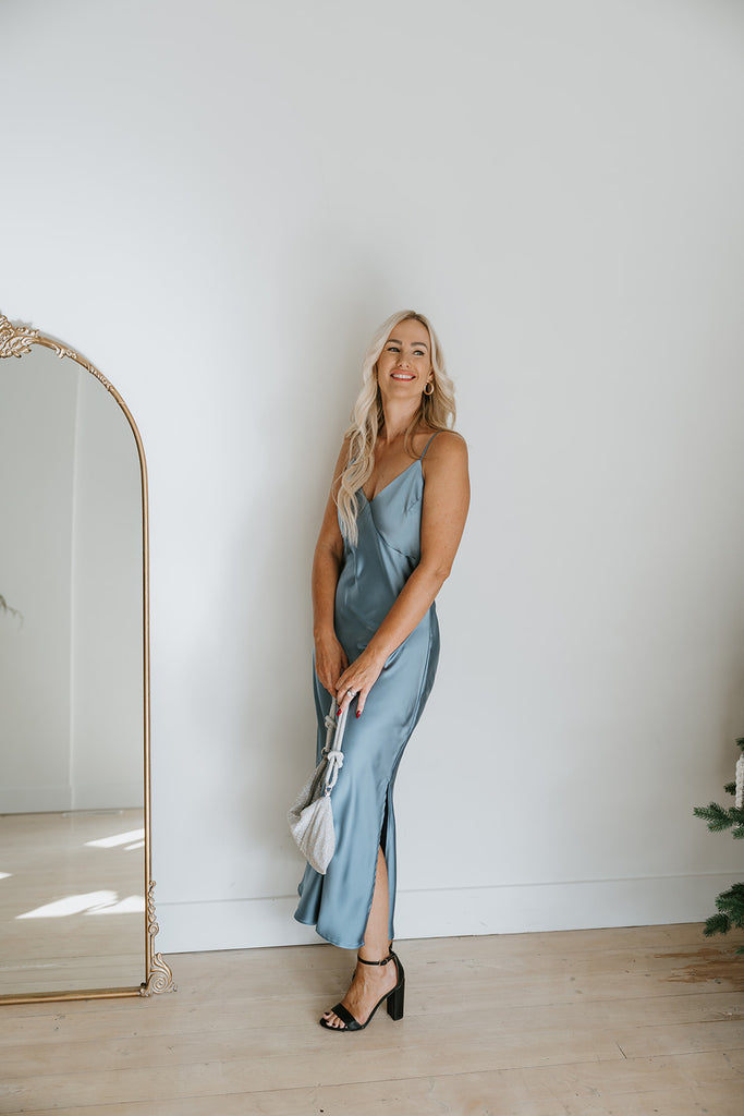 Slinky Slip Dress - Grey Blue