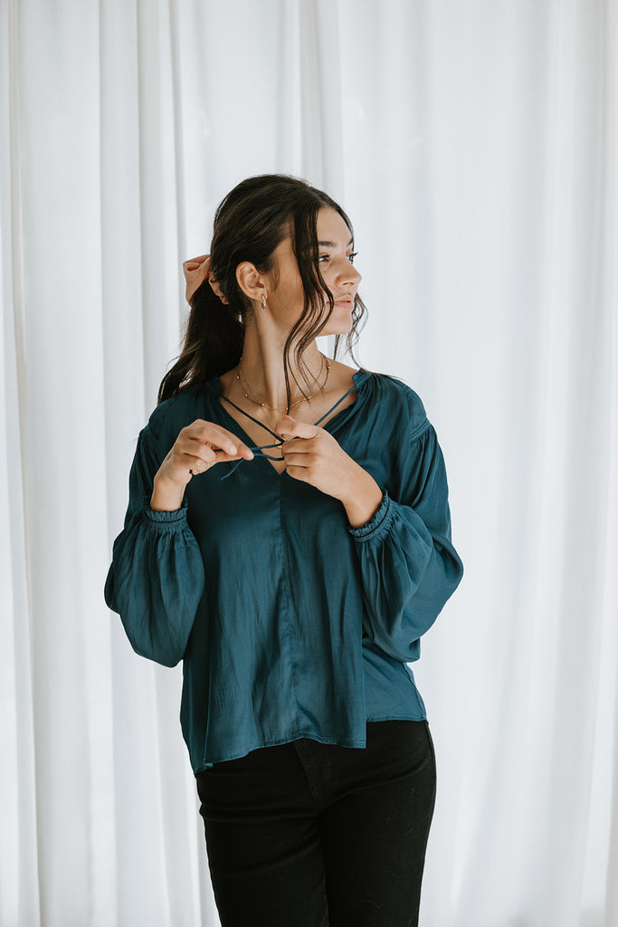 Pleated Blouse - Blue Jewel