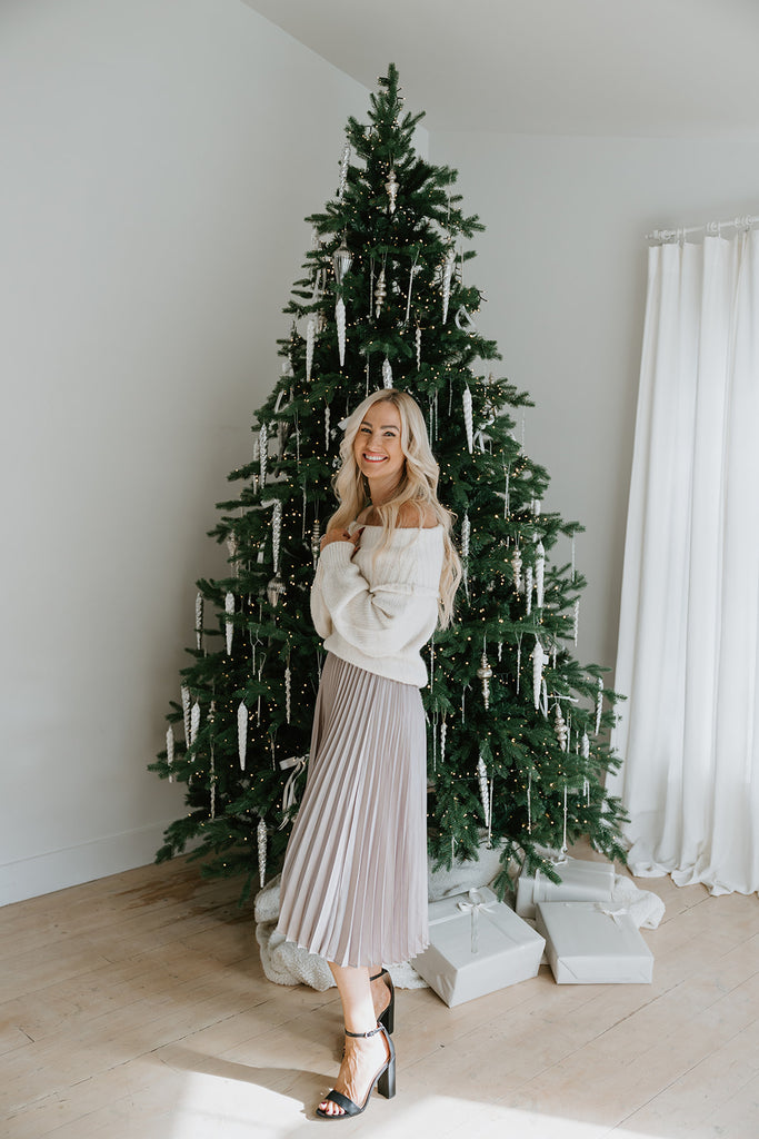 Silver Pleated Midi Skirt