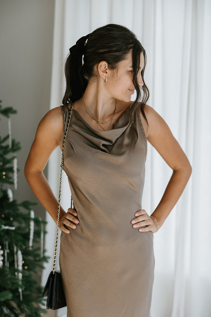 Cowl Neck Midi - Mocha