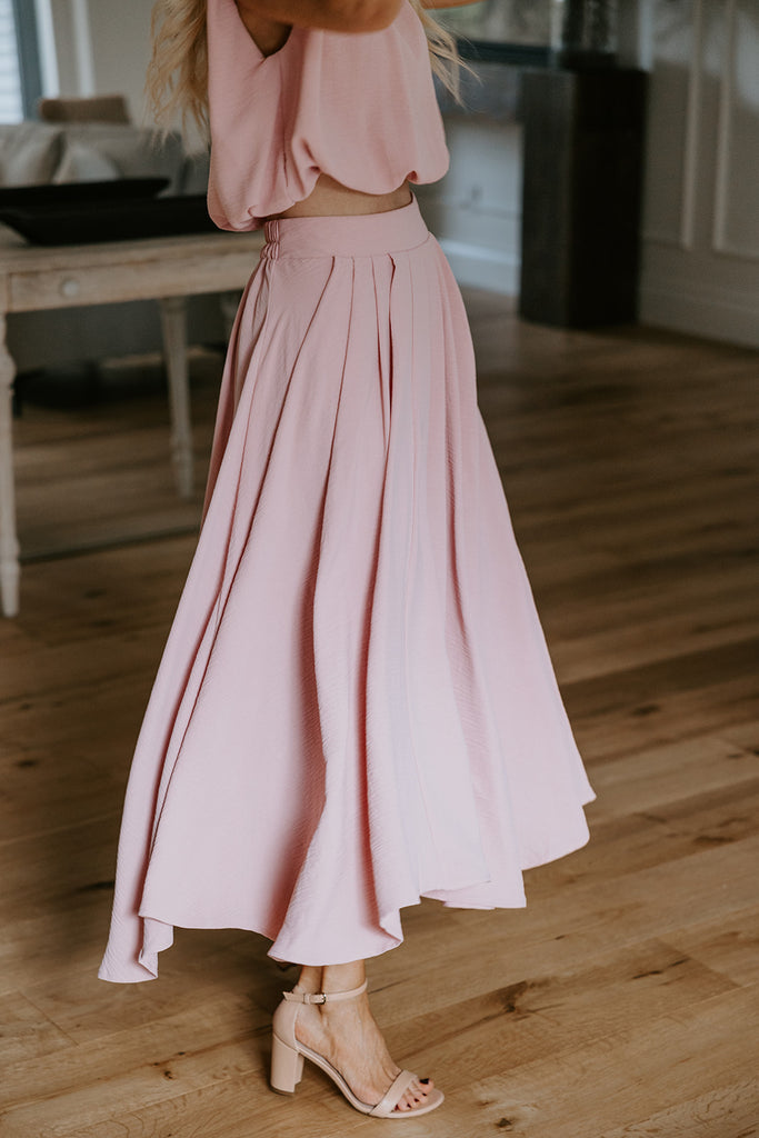 Bubble Top & Midi Skirt Set - Pink