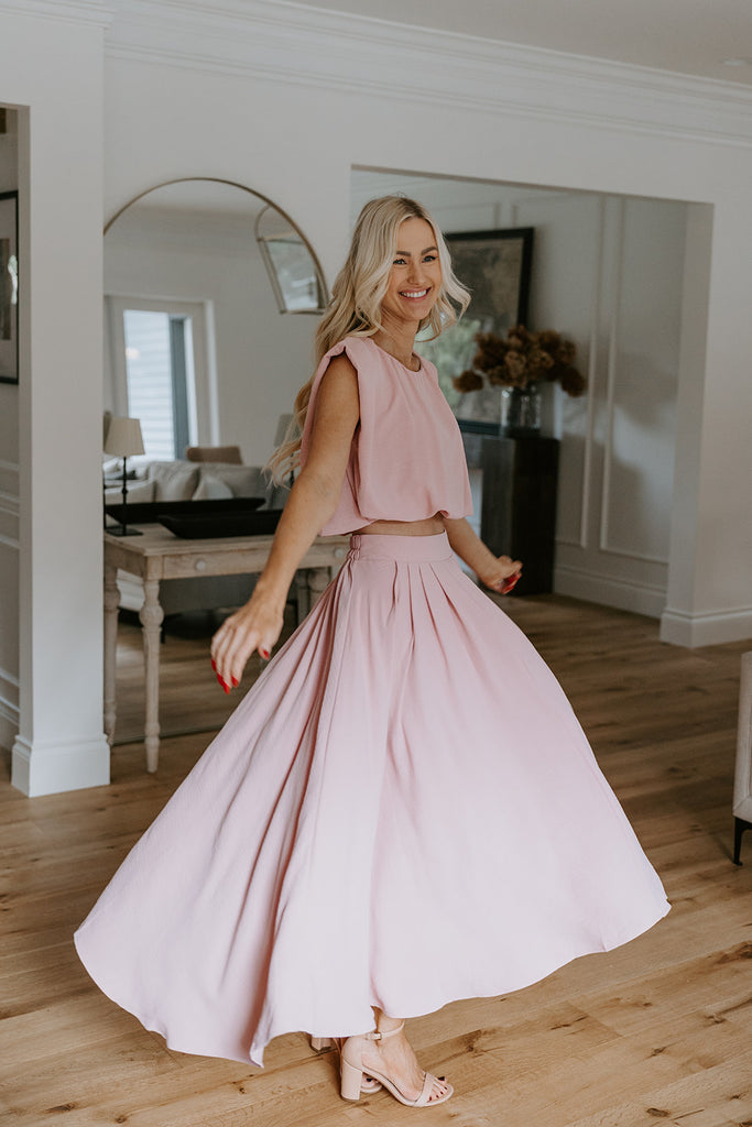 Bubble Top & Midi Skirt Set - Pink