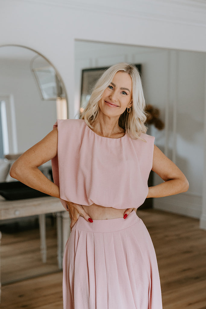 Bubble Top & Midi Skirt Set - Pink