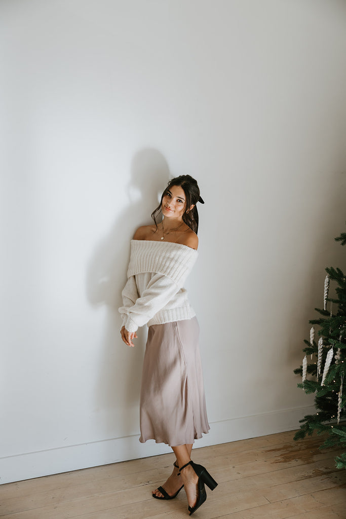 Off Shoulder Holiday Sweater - Cream