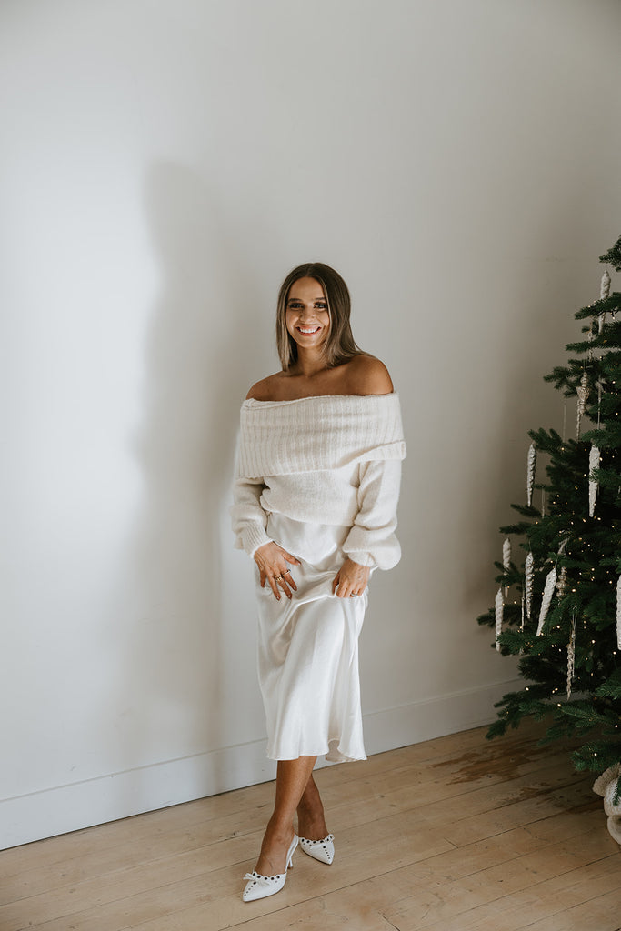 Off Shoulder Holiday Sweater - Cream