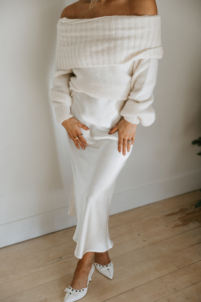 Off Shoulder Holiday Sweater - Cream