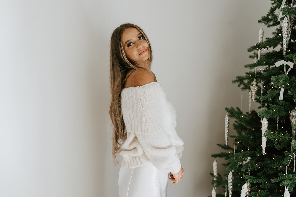 Off Shoulder Holiday Sweater - Cream