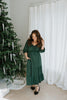 3/4 Sleeve Tiered Midi Dress - Green