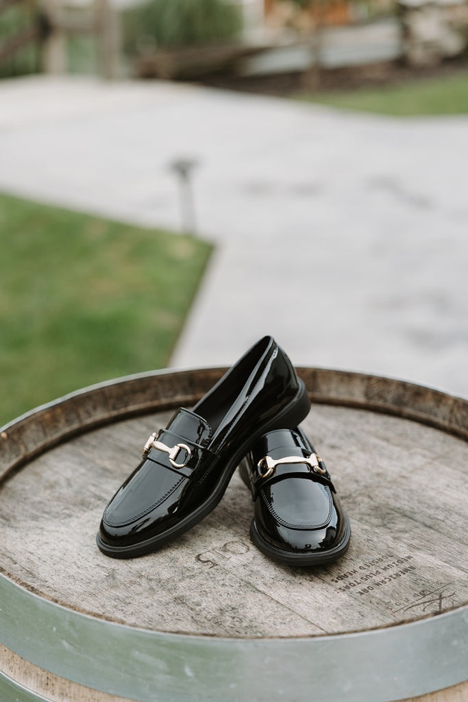 Patent Loafer With Buckle - Black