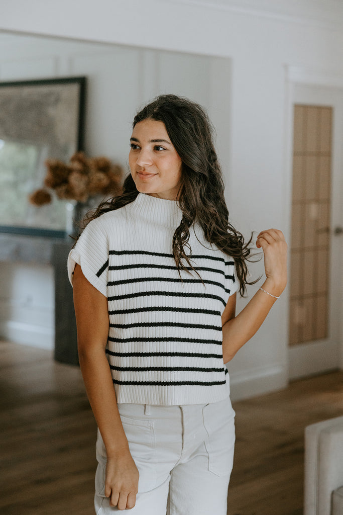 Striped Sweater Top - White/Black