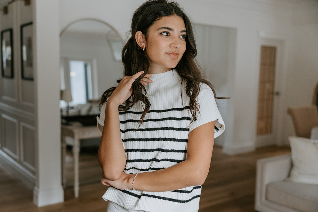 Striped Sweater Top - White/Black