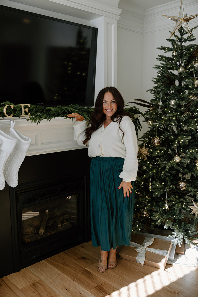 Pleated Satin Skirt - Green